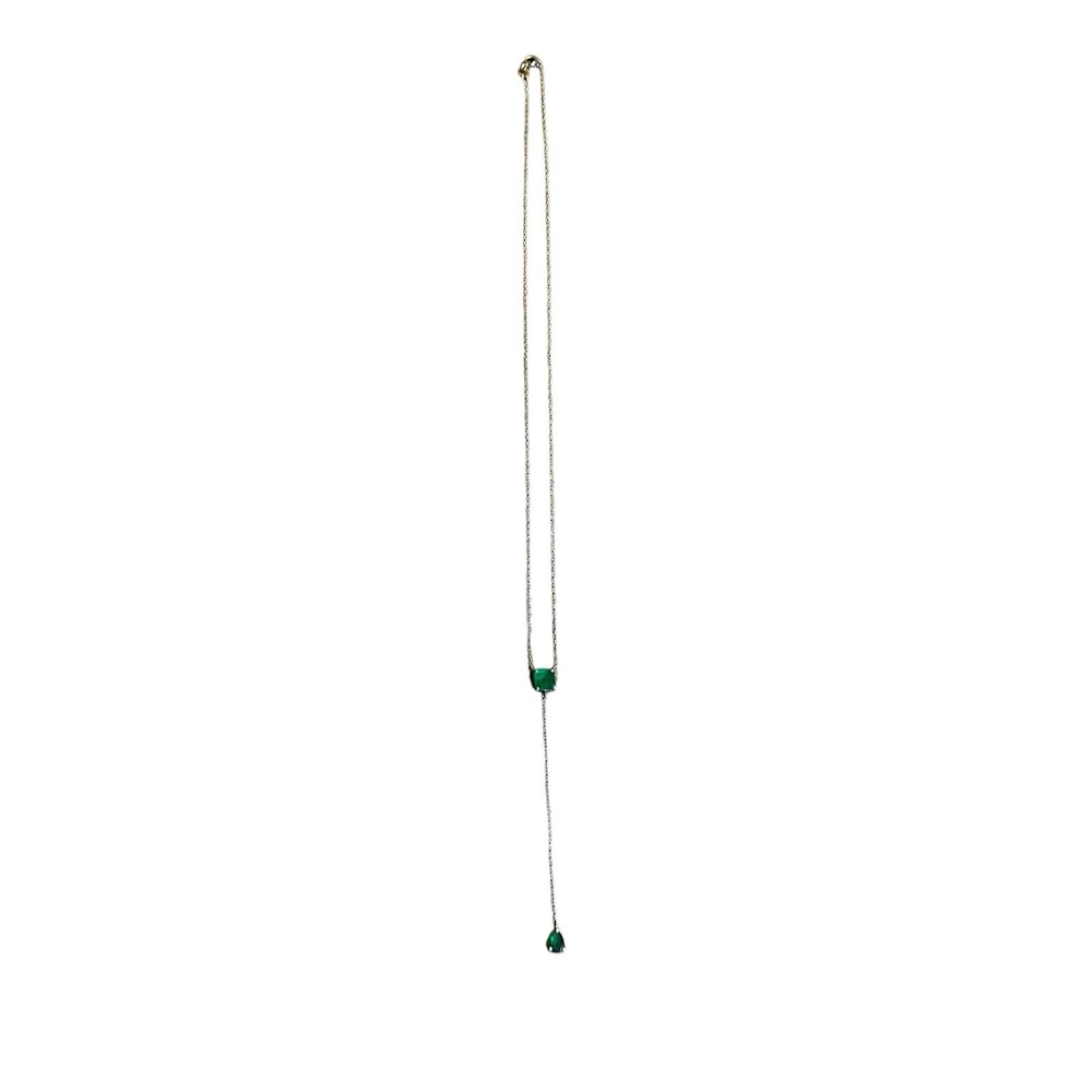 Gold Tone Sterling Silver‎ 925 Lariat Necklace Green Stone